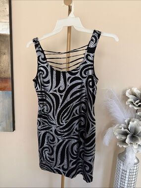 Source Unknown Black & Silver Strappy Mini Dress